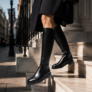 Stivali da Donna Invernali all'Ingrosso Moda in Pelle Nera con Lacci al Ginocchio Stivali <span class=keywords><strong>Femminili</strong></span> al Ginocchio - Product Image 1