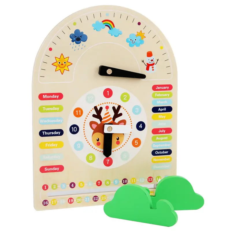 Giocattolo educativo in legno per bambini orologio meteorologico multifunzionale calendario cognitivo in legno giocattolo asilo giocattolo Montessori per bambini