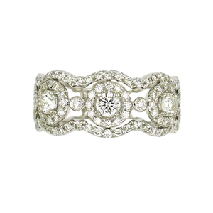 18K White <b>Gold</b> <b>Vintage</b> Filigree Diamond Halo Wide Band <b>Ring</b> Luxury Statement Jewelry For Women - Product Image 1