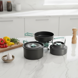 Cuisinière d'extérieur légère Vaisselle de camping pratique 2-3 personnes Pot de pique-nique Théière Combinaison pour voyage et cuisine en plein air - Product Image 1
