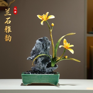 Ornement moderne en pierre d'orchidée chinoise, sculpture florale en métal, décoration d'entrée de salon, cadeau de pendaison de crémaillère - Product Image 5