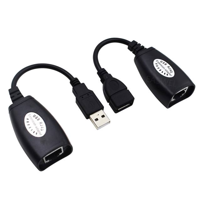 USB Extension Ethernet RJ45 Cat5e/6 Cable LAN Adapter Extender Over Repeater Set