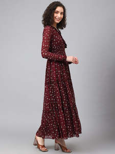 Vestido Midi de Mujer con Estampado Floral, Georgette Dobby, Fruncido, Corte A, Sin Mangas, Cuello en V, Casual, Estilo Western, Acampanado, Otoño, Natural - Product Image 2