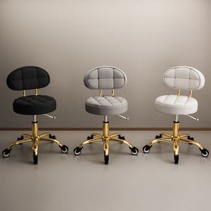 Taburete de Barra de Diseño Novedoso con Respaldo de Cuero y Barra de Color, Estructura Metálica, Silla de Barbero con Ruedas para Salón de Belleza - Product Image 6