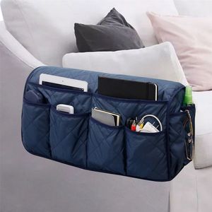 Sofa Armrest <b>Storage</b> Bag Blue Multipurpose Living Room Side Organizer With Pockets For <b>Remote</b> <b>Control</b> And Accessories - Product Image 1