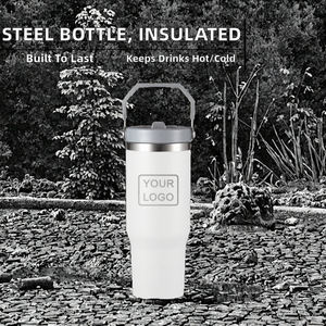 Venta al por mayor de fábrica: Botella de agua de acero inoxidable con aislamiento al vacío de 20 oz y 30 oz, diseño de logotipo, para deportes y viajes, con pajita, mantiene el agua hirviendo de 12 a 24 horas - Product Image 2