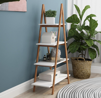 Estantes de almacenamiento de escalera triangular japonesa, estanterías para sala de estar, soporte de estantería de madera de cinco niveles tipo clásico de pie