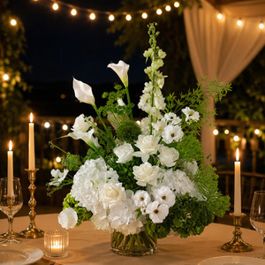 Weiße Seidenblumen-Kugel mit Echtem Blumen-Look, Handgefertigte Gemischte Blumenarrangements für Hochzeiten und Tischdekoration - Product Image 5