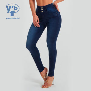 Pantalones Vaqueros Ajustados YUANBOFEI para Mujer, Cintura Alta, Efecto Adelgazante, Súper Elásticos, Tipo Lápiz, Azul Oscuro, Pantalones Sexys para Dama - Product Image 1