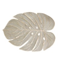 Sets de table en vinyle écologiques classiques en forme de feuille verte, sets de table en plastique métallisé lavables, décoration de table de mariage