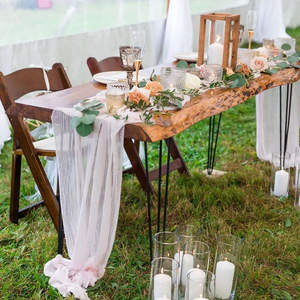 Chemin de table élégant en coton tissé avec motif en étamine personnalisable pour les mariages rustiques et vintage - Product Image 2