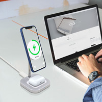 Station de charge rapide 15W Chargeur sans fil magnétique QI Support pour téléphone 12/13/14/15/16/17 pour montre écouteurs