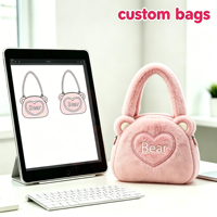 Sac à main en peluche ours mignon personnalisé, broderie cœur rose, mini sac souple pour femme, idéal pour le shopping en extérieur