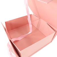 Grandes boîtes cadeaux rigides en carton rose de luxe, pliables, écologiques, avec logo en relief, fermeture magnétique, petit couvercle