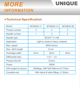 Máquina <span class=keywords><strong>de</strong></span> Coser Overlock <span class=keywords><strong>de</strong></span> Accionamiento Directo <span class=keywords><strong>Serie</strong></span> M752DD-13 - Product Image 2