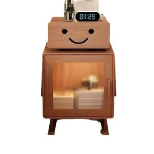 Table de chevet robot en bois massif avec éclairage LED pour armoire de rangement de chambre à coucher - Product Image 5