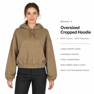 Sudadera con Capucha Corta Oversize para <span class=keywords><strong>Mujer</strong></span>, Mezcla <span class=keywords><strong>de</strong></span> Algodón y Forro Polar, con Bolsillo Canguro y Cordón Ajustable, para Venta al por Mayor - Product Image 1