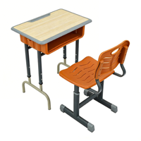 Chaise de bureau scolaire moderne en bois avec porte-stylo, pieds antidérapants, cadre orange, mobilier de classe réglable pour activités artistiques