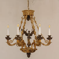 Rococo angel – plafonnier en cuivre avec 6 lampes suspendues, lustre en laiton français de style baroque