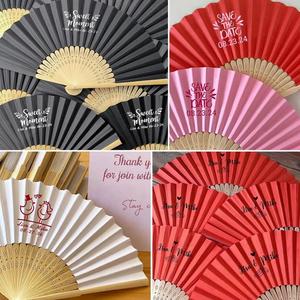 Custom Logo Portable Paper Folding Hand Fan Natural Wooden Handle Spanish Style for <b>Summer</b> Events - Product Image 6
