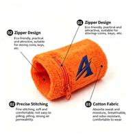 Dompet Gelang Kain Terry OEM Elastis dengan Resleting, Penyerap Keringat, Logo Bordir Kustom, Penyerap Keringat Olahraga/Gym dengan Kantong Resleting