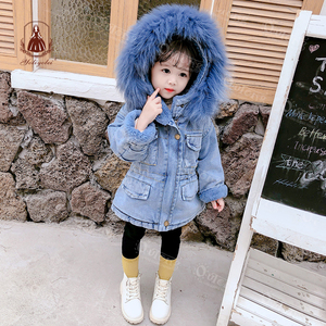 <strong>Winter</strong> <strong>Toddler</strong> Girls Denim <strong>Jacket</strong> with Big Faux Fur Collar Thick Fleece Lined Kids Jean Coat Warm Mid-length Parka for Children - Product Image 3