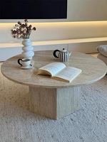 Table basse ronde de luxe en travertin blanc et rouge, base hexagonale, table de salon moderne pour villa, hôtel, salon