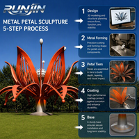 Sculpture abstraite de fleur de lotus en acier thermolaqué, art métallique, dégradé orange, LED, statue de repère de parc, fabrication sur mesure