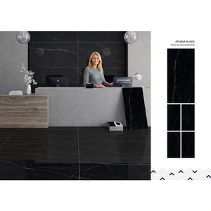 Athena Blue Marble Effect Porcelain Tiles 24x48 Inch High Gloss Surface for Luxury Interior <b>Floor</b> Wall - Product Image 2