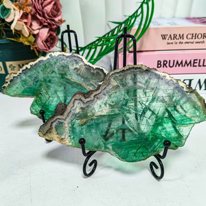 Venta al por mayor de losas de fluorita verde natural, especímenes crudos de pirita en simbiosis, rebanadas de cristal para decoración y meditación. - Product Image 1