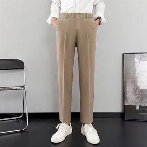 מכנסי שמלה לגברים בקיץ בגזרה דקיקה של תשע דקות מכנסיים רגליים ישרות מכנסיים קז'ואל גברים מכנסי חליפה עטופים מעולה - Product Image 1