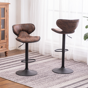 Weathered Upholstery Airlift Adjustable Swivel Barstool with Chrome Base, Set of 2, Brown - Product Image 2