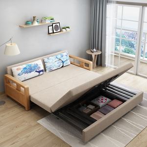 Canapé-<span class=keywords><strong>lit</strong></span> en bois massif assis et endormi en tissu à double usage pliant et rétractable canapé-<span class=keywords><strong>lit</strong></span> multifonctionnel pour salon - Product Image 2