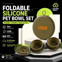 Bol de voyage en silicone à débit lent, bol d'eau pliable en silicone pour chien, 2 pièces, portable, chaînes d'approvisionnement mondiales, usine en Chine et au Vietnam