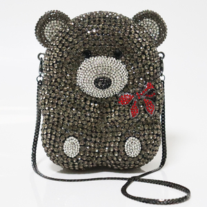 Bolso <span class=keywords><strong>de</strong></span> mano Lady Diamond con patrón <span class=keywords><strong>de</strong></span> diamantes brillantes y diseño <span class=keywords><strong>de</strong></span> oso, con cadena desmontable y cierre magnético, ideal para cócteles, bailes <span class=keywords><strong>de</strong></span> graduación y discotecas. - Product Image 1