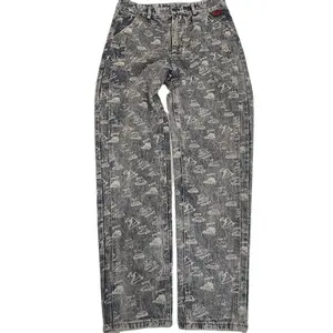 <span class=keywords><strong>Jeans</strong></span> Designer Personalizzati con Lavaggio <span class=keywords><strong>Stone</strong></span>, Design Strappato, Pantaloni Hensim, <span class=keywords><strong>Jeans</strong></span> Casual Dritti con Stampa Logo Completa, Pantaloni in Denim - Product Image 1