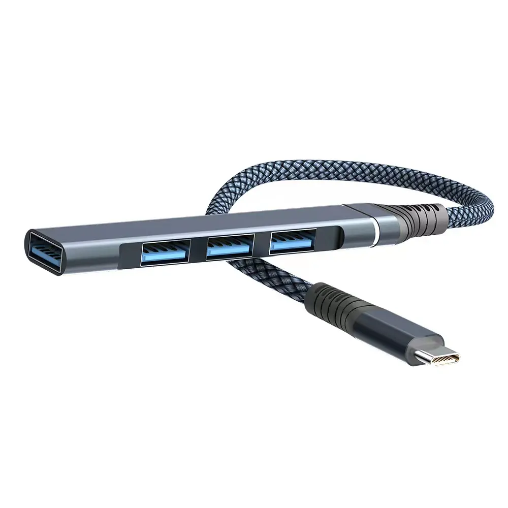 Dok ekstensi Hub USB C Usb C, 4 port konektor Tipe C adaptor Usbc USB 3.0 abu-abu hitam