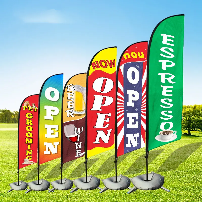 Factory custom uvioresistant rectangle square advertising outdoor banner flying wind feather beach golf flag with logo printing