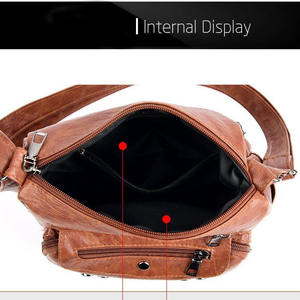 Sac à bandoulière pour femme tendance avec fermeture éclair et chaînes décoratives, grande capacité, en cuir - Product Image 4