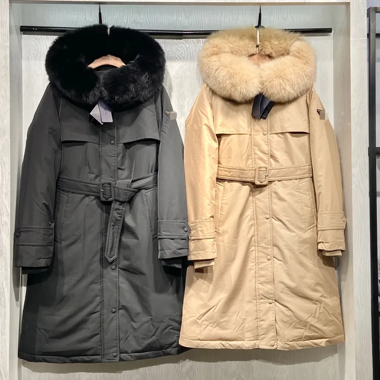 Di alta qualità vendita calda inverno all'aperto volpe collo di pelliccia con cappuccio parka da donna piumino d'oca impermeabile cappotto lungo