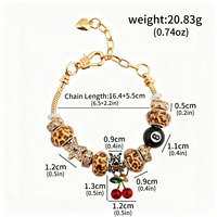 Bracelet à breloques imprimé léopard en gros, chaîne dorée, pendentifs cerise, fraise, cœur, boule 8, bracelet DIY pour femme, bijoux