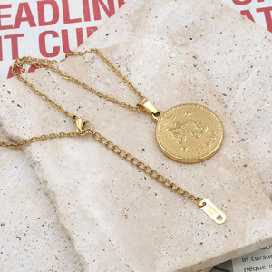 Zodiac Pendant Necklace 18k Titanium Steel Round Constellation Design Women's Everyday Wear Jewelry - Product Image 4