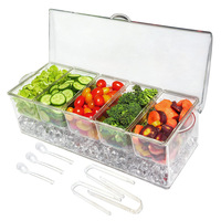 Vente en gros : Distributeur de condiments réfrigéré avec 4 compartiments séparés, refroidi par glace, incluant un plateau et des couvercles