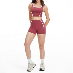 Conjunto de Yoga de 2 Piezas <span class=keywords><strong>para</strong></span> <span class=keywords><strong>Mujer</strong></span>, Cintura Alta Elástica, Shorts Deportivos Casuales, Ropa de Gimnasio - Product Image 4