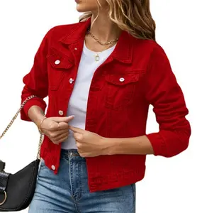 Denim Casual Long-sleeved Slim Jacket Woven Short Motorcycle Jacket 2023 Women&#39;s New Thick Plain Dyed Breathable Autumn