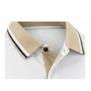 Men's <b>White</b> <b>Polo</b> Shirt Beige Collar Chest Pocket Short Sleeve Regular Fit Smart Casual Knitted Cotton T Shirt - Product Image 5