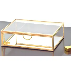 高陈列玻璃珠宝组织大储物透明结婚卡盒带锁盖摆件家居装饰奢华
