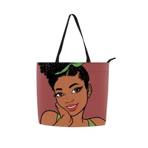 <span class=keywords><strong>Sac</strong></span> fourre-tout décontracté pour femme avec <span class=keywords><strong>photo</strong></span> de femme africaine, motif floral, fermeture éclair durable, sacs en tissu imprimé africain pour femmes - Product Image 1