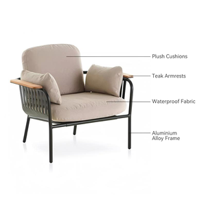 طقم كراسي وأريكة بوسائد قماشية وهيكل معدني متين للاستخدام الخارجي في المطاعم الساحلية والفيلات الفاخرة - Product Image 3