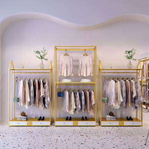 Soporte de exhibición de Ropa de Oro <span class=keywords><strong>real</strong></span>, estante colgante de Metal, tienda de ropa, escaparate, muebles de exhibición de ventana - Product Image 2